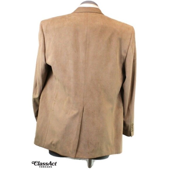 Stafford 3-Button Sport Coat Suede Blazer Jacket Mens Tan 46L - Picture 6 of 8